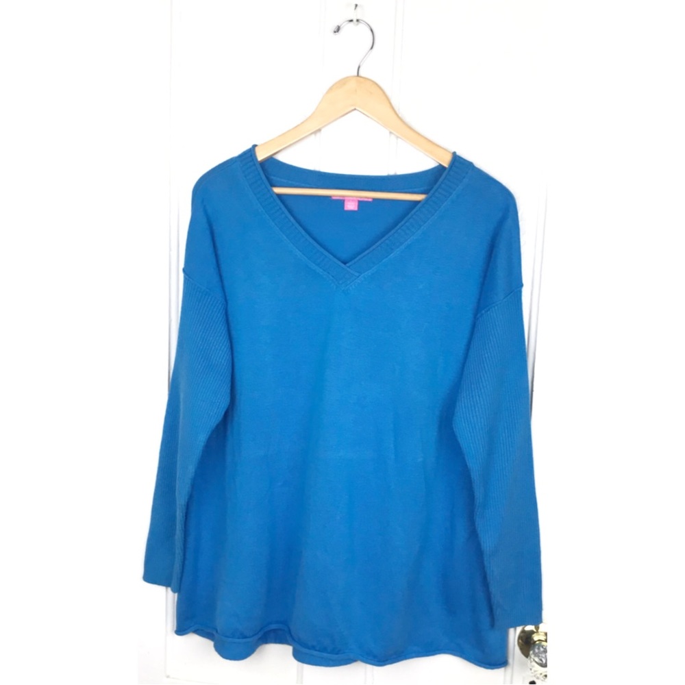 woman within : size 18/20 : turquoise blue v-neck ribbed sleeve sweater